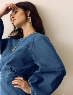 Pure Cotton Denim Mini Waisted Dress
