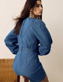 Pure Cotton Denim Mini Waisted Dress