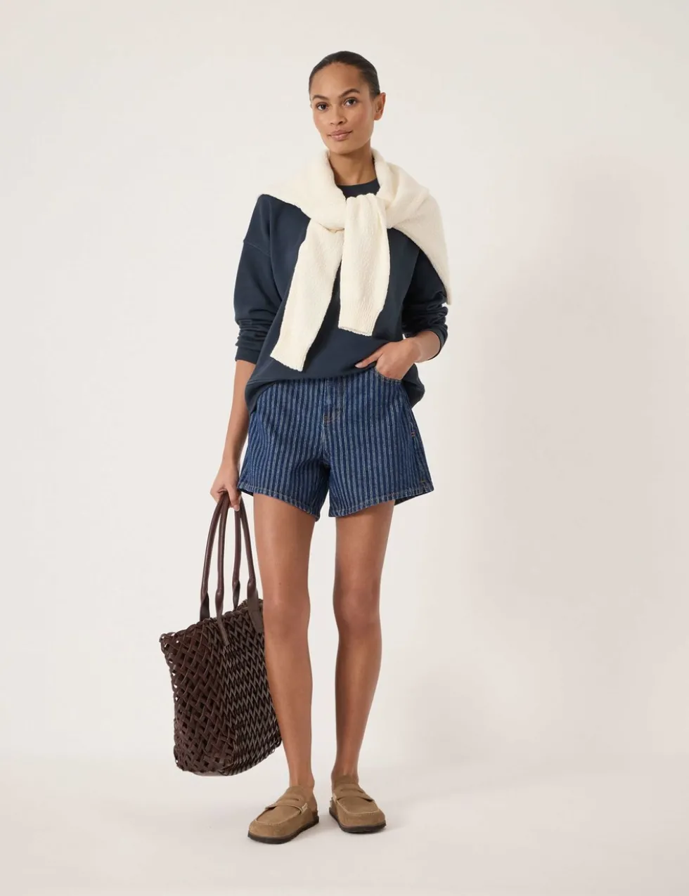 Pure Cotton Denim Striped Shorts