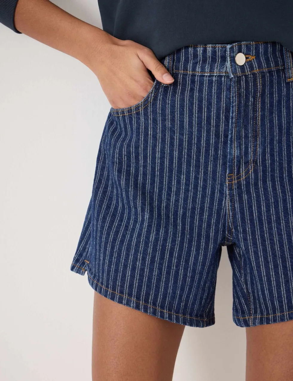 Pure Cotton Denim Striped Shorts