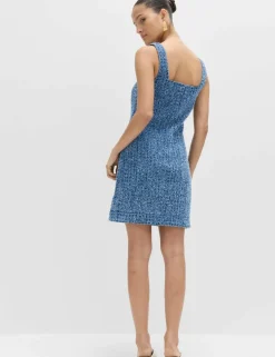 Pure Cotton Denim Tufted Mini Shift Dress