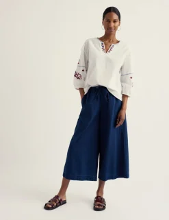 Pure Cotton Denim Wide Leg Culottes