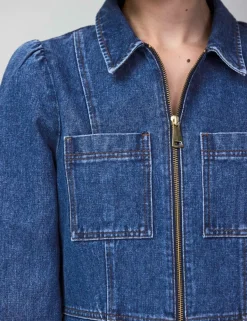 Pure Cotton Denim Zip Up Mini Waisted Dress