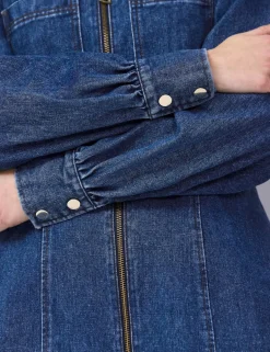 Pure Cotton Denim Zip Up Mini Waisted Dress
