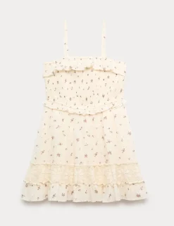 Pure Cotton Ditsy Shirred Mini Dress (6-16 Yrs)