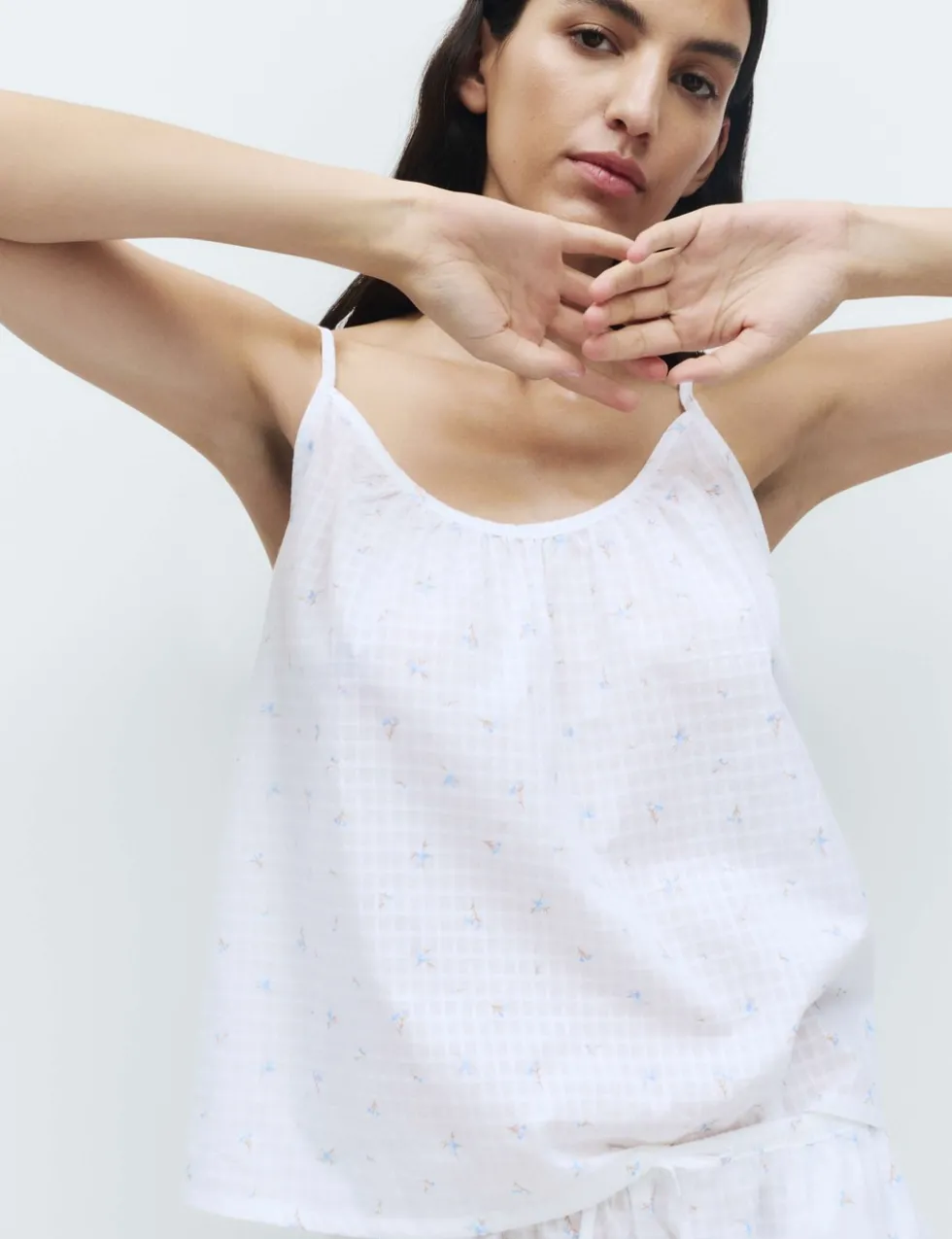 Pure Cotton Dobby Grid Ditsy Print Cami Top