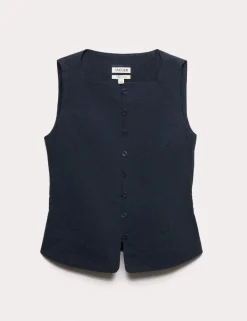 Pure Cotton Dobby Stripe Square Neck Waistcoat