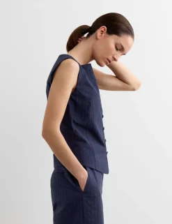 Pure Cotton Dobby Stripe Square Neck Waistcoat