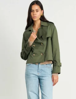 Pure Cotton Double Breasted Cropped Trench Coat
