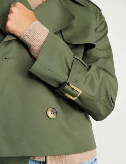 Pure Cotton Double Breasted Cropped Trench Coat