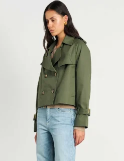 Pure Cotton Double Breasted Cropped Trench Coat