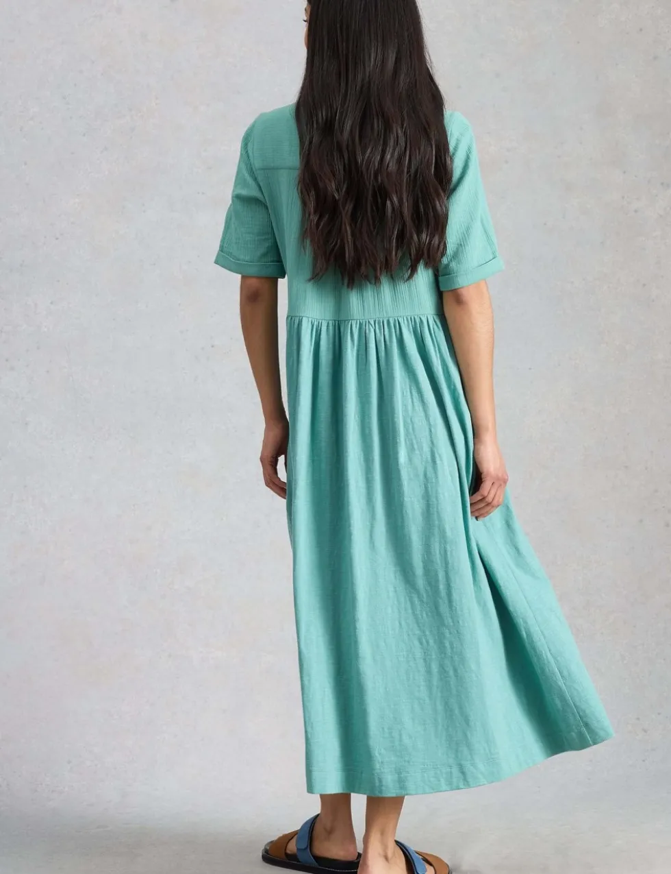 Pure Cotton Double Cloth Midi Shirt Dress