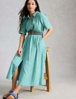 Pure Cotton Double Cloth Midi Shirt Dress