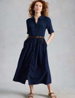 Pure Cotton Double Cloth Midi Shirt Dress
