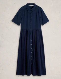 Pure Cotton Double Cloth Midi Shirt Dress