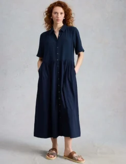 Pure Cotton Double Cloth Midi Shirt Dress