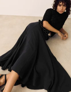Pure Cotton Double Cloth Midaxi A-Line Skirt