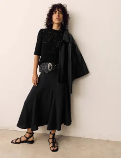Pure Cotton Double Cloth Midaxi A-Line Skirt