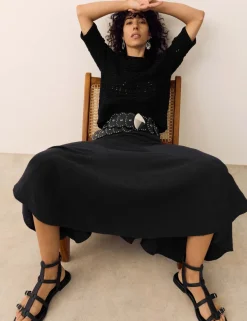 Pure Cotton Double Cloth Midaxi A-Line Skirt