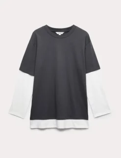 Pure Cotton Double Layer Oversized T-Shirt