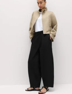Pure Cotton Drawstring Barrel Leg Ankle Grazer Trousers