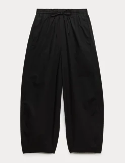 Pure Cotton Drawstring Barrel Leg Ankle Grazer Trousers