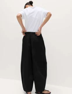 Pure Cotton Drawstring Barrel Leg Ankle Grazer Trousers