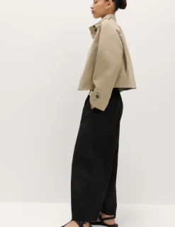 Pure Cotton Drawstring Barrel Leg Ankle Grazer Trousers
