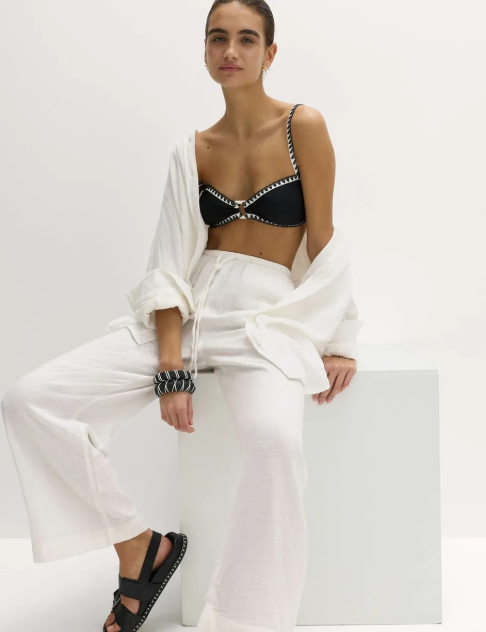 Pure Cotton Drawstring Beach Trousers