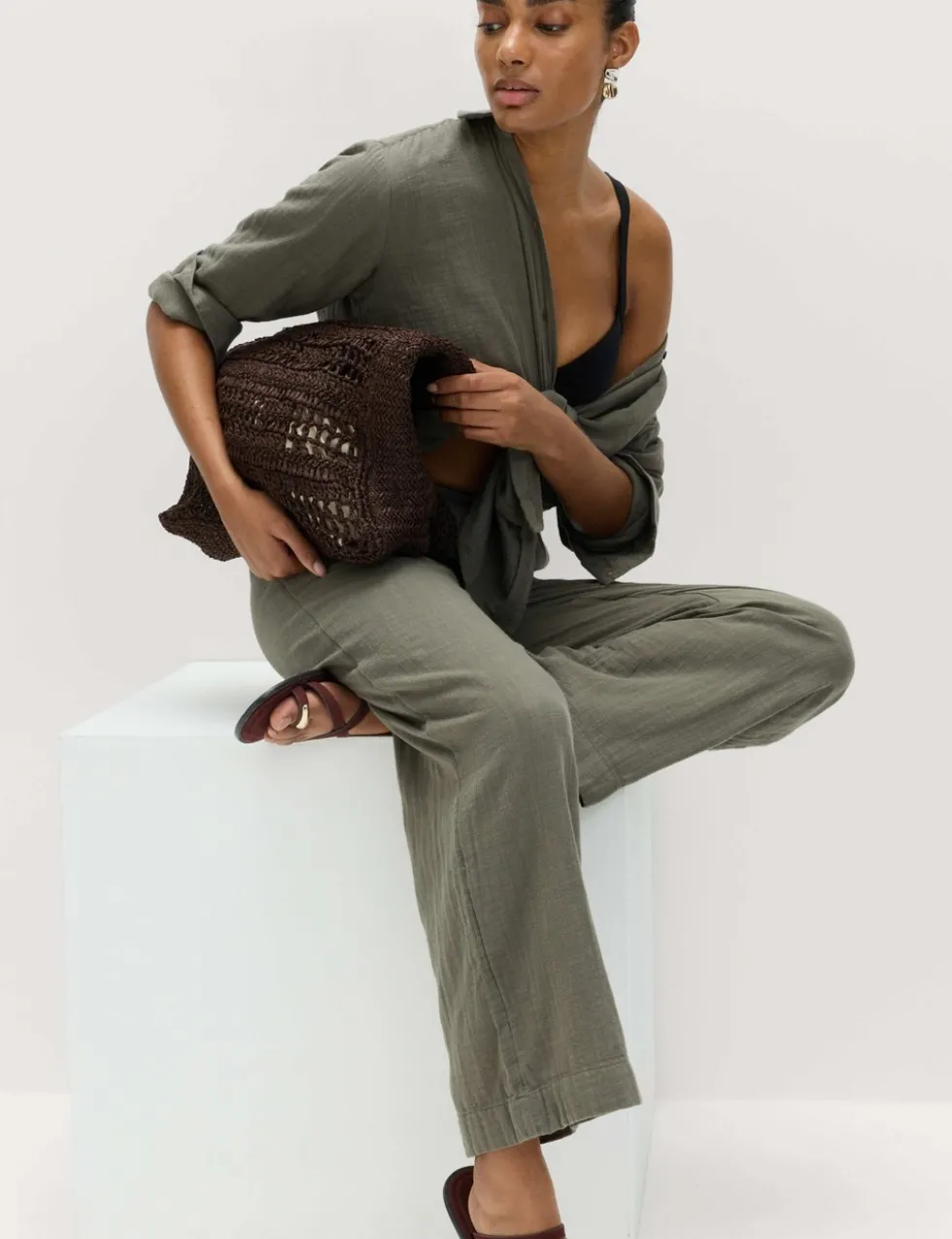 Pure Cotton Drawstring Beach Trousers