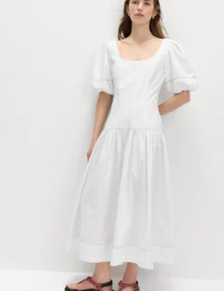 Pure Cotton Drop Waist Midi Waisted Dress