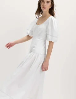 Pure Cotton Drop Waist Midi Waisted Dress