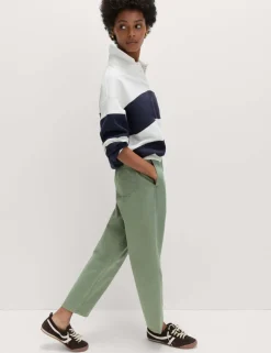 Pure Cotton Elasticated Waist Carrot Leg Trousers