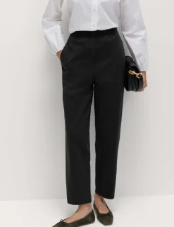 Pure Cotton Elasticated Waist Carrot Leg Trousers