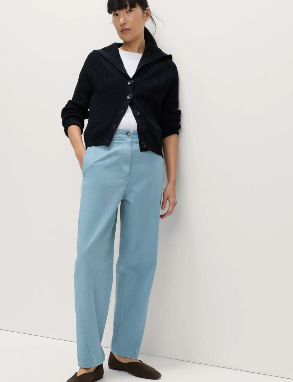 Pure Cotton Elasticated Waist Carrot Leg Trousers
