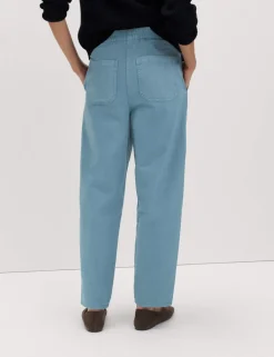 Pure Cotton Elasticated Waist Carrot Leg Trousers