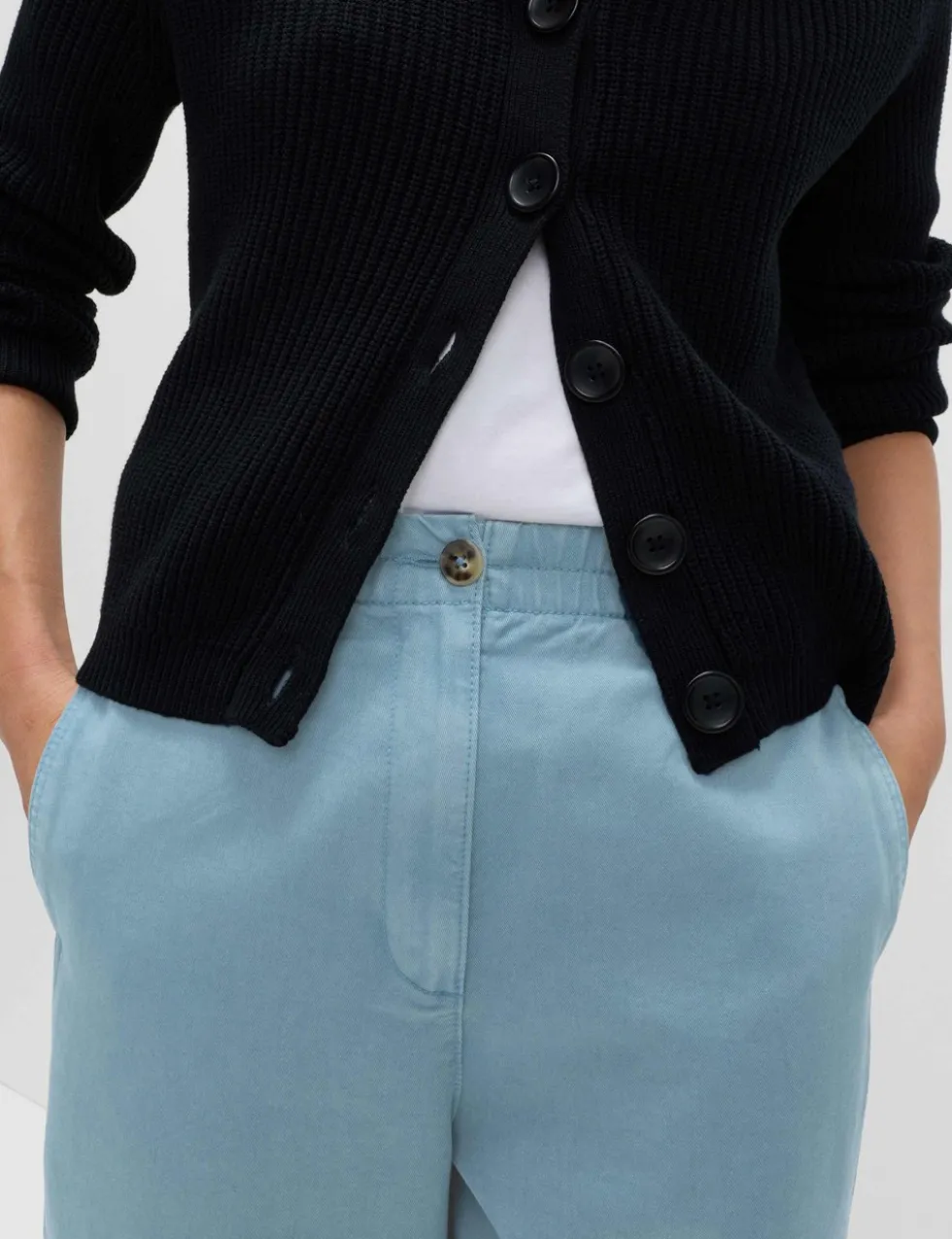 Pure Cotton Elasticated Waist Carrot Leg Trousers
