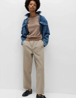 Pure Cotton Elasticated Waist Carrot Leg Trousers