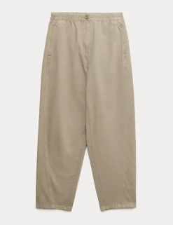 Pure Cotton Elasticated Waist Carrot Leg Trousers