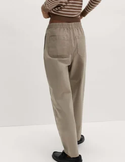 Pure Cotton Elasticated Waist Carrot Leg Trousers