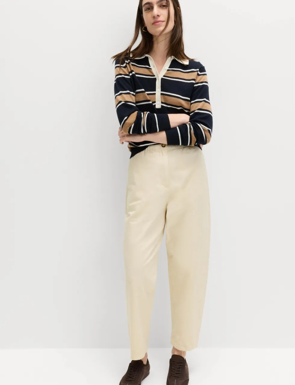 Pure Cotton Elasticated Waist Carrot Leg Trousers