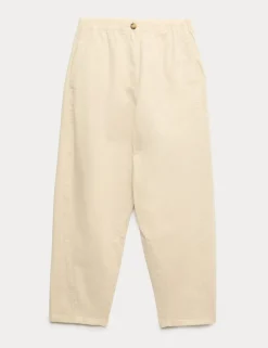Pure Cotton Elasticated Waist Carrot Leg Trousers