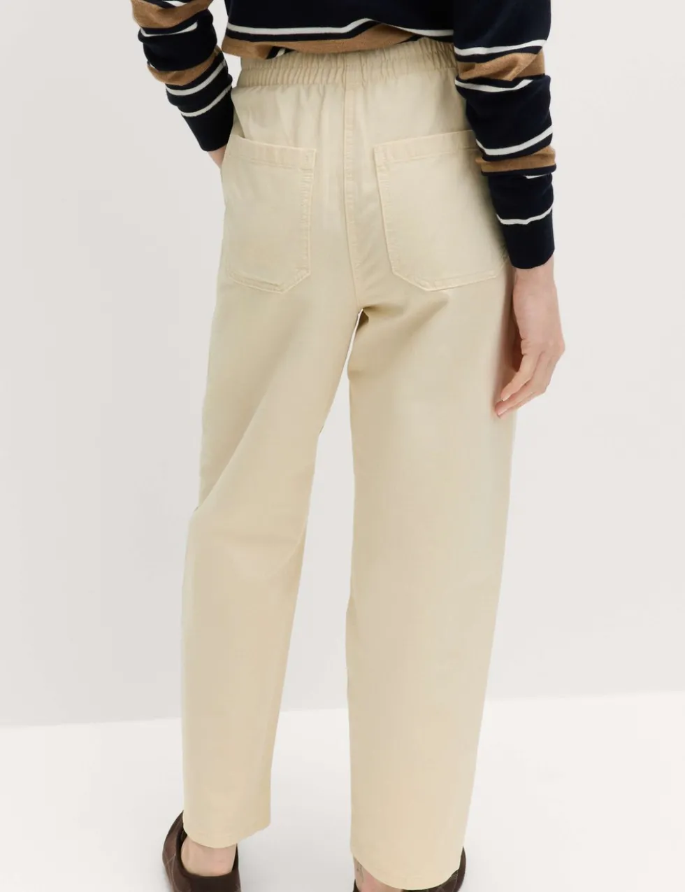 Pure Cotton Elasticated Waist Carrot Leg Trousers