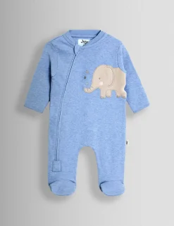 Pure Cotton Elephant Applique Zip Sleepsuit (7lbs-18 Mths)