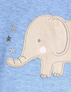 Pure Cotton Elephant Applique Zip Sleepsuit (7lbs-18 Mths)