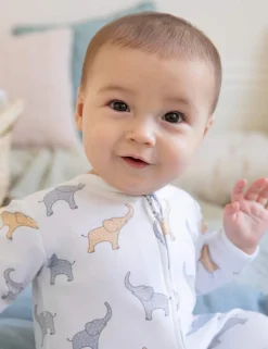 Pure Cotton Elephant Print Sleepsuit (0-18 Mths)