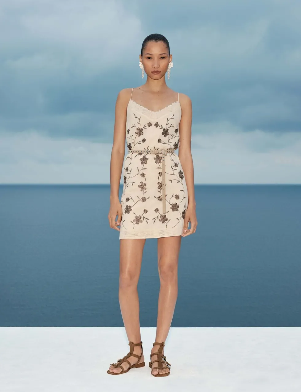 Pure Cotton Embellished V-Neck Mini Cami Dress