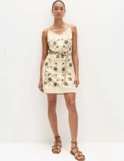 Pure Cotton Embellished V-Neck Mini Cami Dress