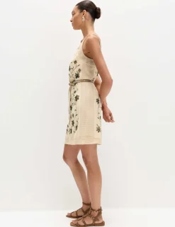 Pure Cotton Embellished V-Neck Mini Cami Dress