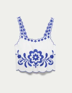 Pure Cotton Embroidered Beach Vest Top